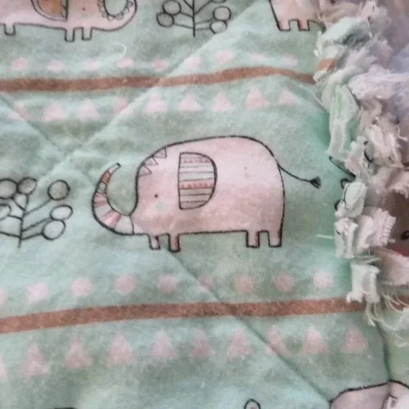 Flannel Rag Quilt With Batting, 50 X 44, Baby Elephant Scrappy Rag Quilt Throw